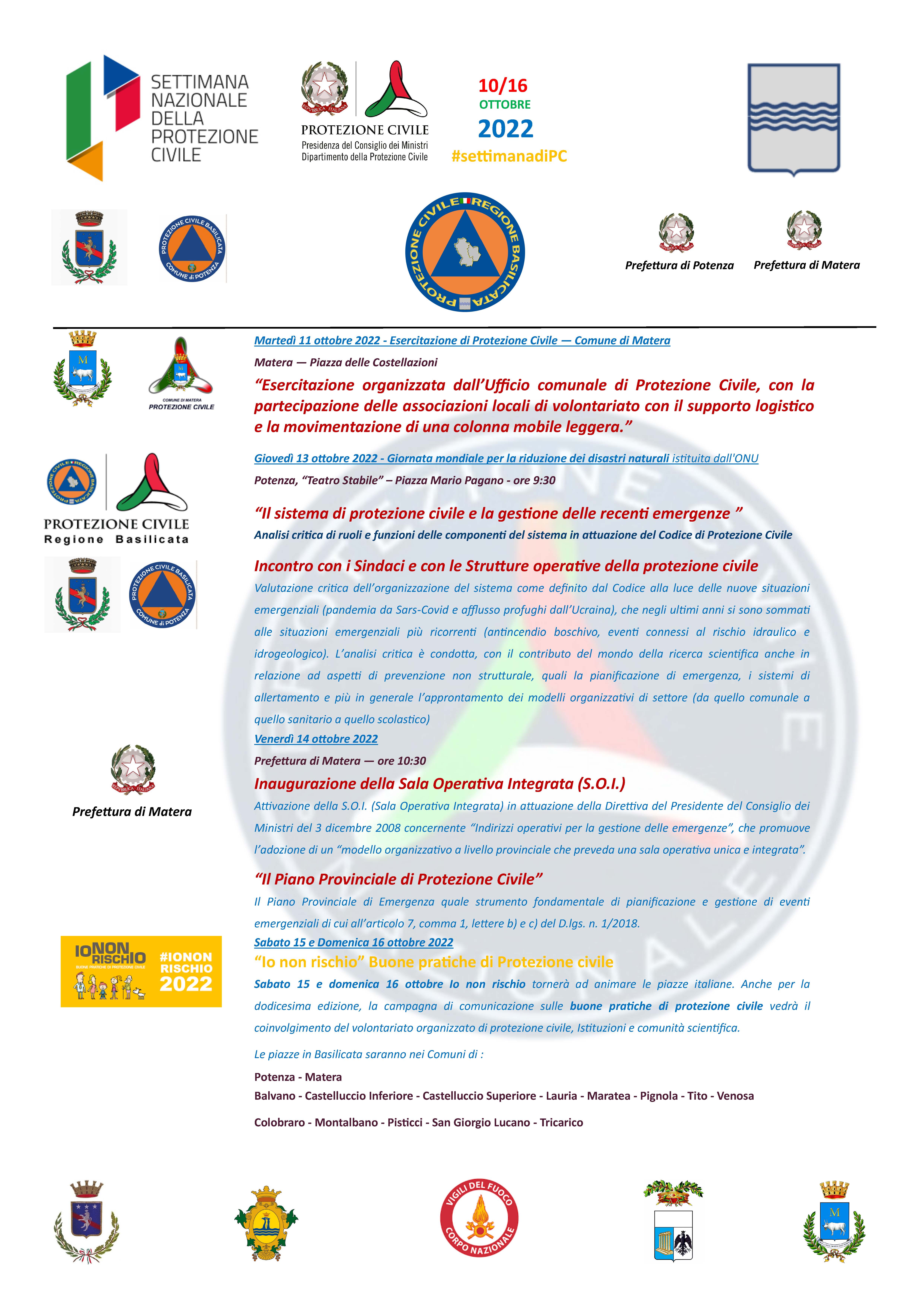 PROGRAMMA SETTIMANA DELLA PROTEZIONE CIVILE 10/16 OTTOBRE 2022